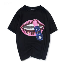 New  Fashion Loose Print Lip Sequined Bling T Shirts Short Sleeve Casual T-shirts Plus Size Female Women Tops 72625 GS