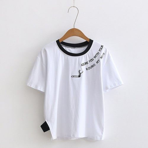 New  Fashion Matches Letter Embroidery T Shirts Short Sleeve Casual T-shirts Female t shirt Women Tops Tee Plus Size 72640 GS