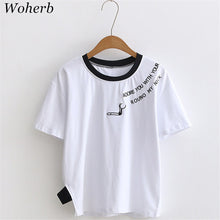 New  Fashion Matches Letter Embroidery T Shirts Short Sleeve Casual T-shirts Female t shirt Women Tops Tee Plus Size 72640 GS