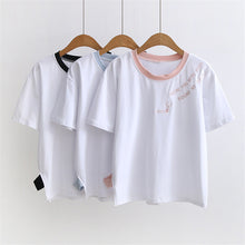 New  Fashion Matches Letter Embroidery T Shirts Short Sleeve Casual T-shirts Female t shirt Women Tops Tee Plus Size 72640 GS