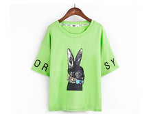 New  Fashion Rabbit Print Letter Embroidery T Shirts Short Sleeve Casual T-shirts Plus Size Female t shirt Women Tops 72645 GS