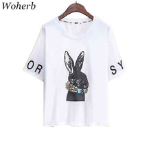 New  Fashion Rabbit Print Letter Embroidery T Shirts Short Sleeve Casual T-shirts Plus Size Female t shirt Women Tops 72645 GS