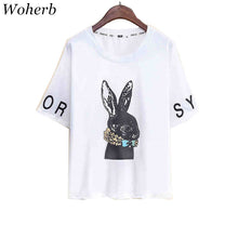 New  Fashion Rabbit Print Letter Embroidery T Shirts Short Sleeve Casual T-shirts Plus Size Female t shirt Women Tops 72645 GS