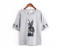 New  Fashion Rabbit Print Letter Embroidery T Shirts Short Sleeve Casual T-shirts Plus Size Female t shirt Women Tops 72645 GS