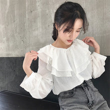 New  Fashion Ruffles Pleated Chiffon Blouse Elegant Long Sleeve Plus Size Cute Blusas Loose Casual Shirt Women Tops 72707 GS