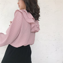 New  Fashion Ruffles Pleated Chiffon Blouse Elegant Long Sleeve Plus Size Cute Blusas Loose Casual Shirt Women Tops 72707 GS