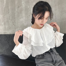 New  Fashion Ruffles Pleated Chiffon Blouse Elegant Long Sleeve Plus Size Cute Blusas Loose Casual Shirt Women Tops 72707 GS