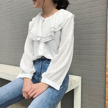 New  Fashion Ruffles Pleated Chiffon Blouse Elegant Long Sleeve Plus Size Cute Blusas Loose Casual Shirt Women Tops 72707 GS