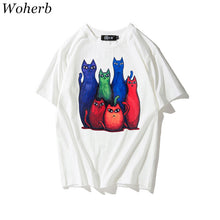 New  Fashion Six Funny Cartoon Cat Print T Shirts Short Sleeve Casual T-shirts Female Women Tops Plus Size 72630 GS