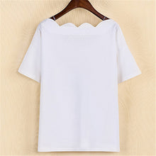 New  Fashion Summer Floral Appliques Wave Collar T Shirts Short Sleeve Casual T-shirts Plus Size Female t shirt Women Tops GS