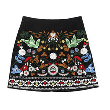 New  Fashion Summer Skirt Floral Leaves Embroidery A-Line National Style Faldas Mini Skirts Woman Retro High Waist Skirts GS