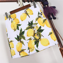 New  Fashion Summer Skirt Lemon Print A-Line Slim Faldas Mini Skirts Woman Retro High Waist Skirts 72565 GS