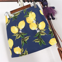 New  Fashion Summer Skirt Lemon Print A-Line Slim Faldas Mini Skirts Woman Retro High Waist Skirts 72565 GS