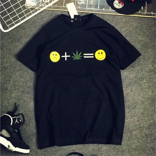 New  Fashion Summer T-shirts Plus Size Smile Leaves Print Tops Casual Female t shirts O-neck Women Unisex tshirts 72462 GS