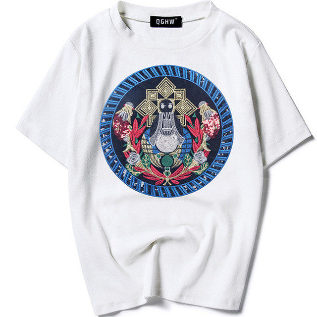 New  Fashion T Shirts Female Short Sleeve Floral Geometric Embroidery t shirt Casual T-shirts Women Tops Tee Plus Size 72649 GS