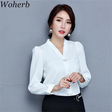 New  Fashion V-Neck Chiffon Blouse Puff Sleeve Solid Button Blusas Casual Shirt Brief Elegant Women Tops Plus Size 72710 GS