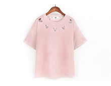 New  Fashion Velour Hollow Out Heart T Shirts Short Sleeve Female t shirt Casual T-shirts Women Tops Tee Plus Size 72647 GS