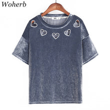 New  Fashion Velour Hollow Out Heart T Shirts Short Sleeve Female t shirt Casual T-shirts Women Tops Tee Plus Size 72647 GS