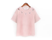 New  Fashion Velour Hollow Out Heart T Shirts Short Sleeve Female t shirt Casual T-shirts Women Tops Tee Plus Size 72647 GS