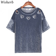 New  Fashion Velour Hollow Out Heart T Shirts Short Sleeve Female t shirt Casual T-shirts Women Tops Tee Plus Size 72647 GS