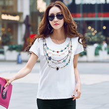 New  Fashion Women Plus Size S-2XL T shirts Necklace Print Beading Diamond t-shirt Women Top Short Sleeve Female tops 72580 GS