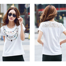 New  Fashion Women Plus Size S-2XL T shirts Necklace Print Beading Diamond t-shirt Women Top Short Sleeve Female tops 72580 GS