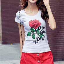 New  Fashion Women Plus Size S-3XL T shirts Letter Diamond Floral Print t-shirt Women Top Short Sleeve Female tops 72578 GS