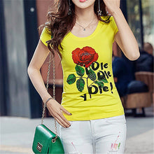 New  Fashion Women Plus Size S-3XL T shirts Letter Diamond Floral Print t-shirt Women Top Short Sleeve Female tops 72578 GS