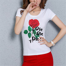 New  Fashion Women Plus Size S-3XL T shirts Letter Diamond Floral Print t-shirt Women Top Short Sleeve Female tops 72578 GS