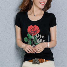 New  Fashion Women Plus Size S-3XL T shirts Letter Diamond Floral Print t-shirt Women Top Short Sleeve Female tops 72578 GS