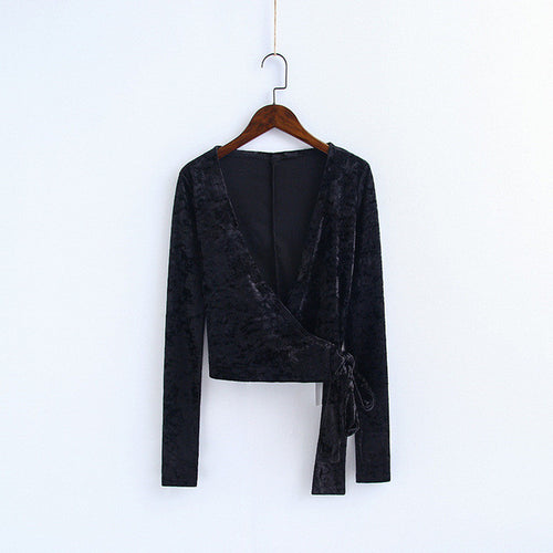 New  Fashion Women Plus Size T shirts Colorful t-shirt Sexy Women Top Full Sleeve V-Neck Female tops With Bow Tie 72581 GS