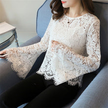New  Female Fashion Korea Style Lace Blouses Slim Shirt woman Blouse Full Speaker Sleeves Tops With Wrapped Chest 72480 GS