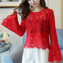 New  Female Fashion Korea Style Lace Blouses Slim Shirt woman Blouse Full Speaker Sleeves Tops With Wrapped Chest 72480 GS