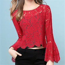New  Female Fashion Korea Style Lace Blouses Slim Shirt woman Blouse Full Speaker Sleeves Tops With Wrapped Chest 72480 GS