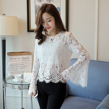 New  Female Fashion Korea Style Lace Blouses Slim Shirt woman Blouse Full Speaker Sleeves Tops With Wrapped Chest 72480 GS