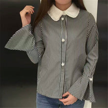 New  Korean style Cute Blouse Women Plus Size Elegant Tops Stand collar Striped Shirt Pearl buttons Blusas 72500 GS