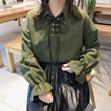 New  Korean style Summer Elegant Bow Tie Blouse Turn-Down Collar Shirt Lantern Sleeve Blusas Women Tops 72516 GS