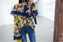 New  Korean style Summer Elegant Full Sleeve Chiffon Blouse Floral Women Tops Slash neck Shawl-collar Shirt Sexy Blusas72492 GS