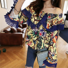 New  Korean style Summer Elegant Full Sleeve Chiffon Blouse Floral Women Tops Slash neck Shawl-collar Shirt Sexy Blusas72492 GS