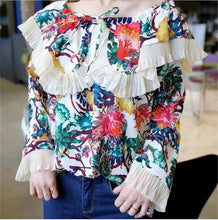 New  Korean style Summer Elegant Full Sleeve Chiffon Blouse Floral Women Tops Slash neck Shawl-collar Shirt Sexy Blusas72492 GS