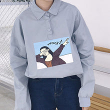 New  Korean style Summer Kawaii Button Blouse Letter Cartoon Character Print Shirt Cute Blusas Plus Size Women Tops 72512 GS