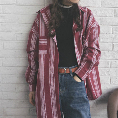 New  Korean style Summer Kawaii Loose Blouse Button Casual Shirt Cute Steiped Blusas Plus Size Women Tops 72519 GS