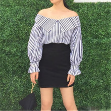 New  Korean style Summer Sexy Blouse Button Casual Shirt Cute Puff Sleeve Steiped Blusas Plus Size Women Tops 72520 GS
