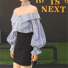 New  Korean style Summer Sexy Blouse Button Casual Shirt Cute Puff Sleeve Steiped Blusas Plus Size Women Tops 72520 GS