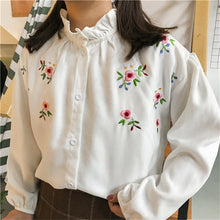 New  Korean style Summer Spring Cute Floral Embroidery Blouse Ruffled Collar Shirt Kawaii Blusas Women Tops 72517 GS