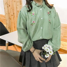 New  Korean style Summer Spring Cute Floral Embroidery Blouse Ruffled Collar Shirt Kawaii Blusas Women Tops 72517 GS