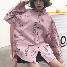 New  Plus size Summer Spring Full Sleeve Cartoon Letter Print Striped Blouse Loose Shirt Cute Blusas Women Tops 72524 GS