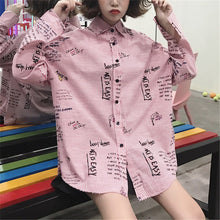 New  Plus size Summer Spring Full Sleeve Cartoon Letter Print Striped Blouse Loose Shirt Cute Blusas Women Tops 72524 GS