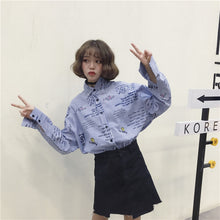 New  Plus size Summer Spring Full Sleeve Cartoon Letter Print Striped Blouse Loose Shirt Cute Blusas Women Tops 72524 GS