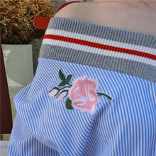 New  Plus size Summer Spring Full Sleeve Pink Floral Embroidery Striped Blouse V-Neck Shirt Cute Blusas Women Tops 72523 GS